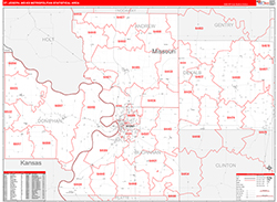 St. Joseph Metro Area Wall Map Red Line Style 2026